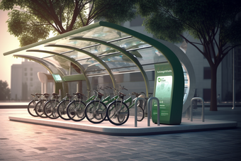 城市太阳能充电自行车站效果摄影图17