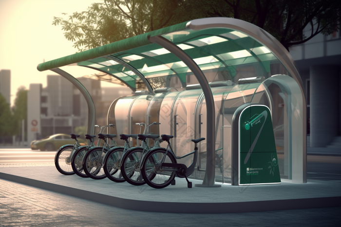 城市太阳能充电自行车站效果摄影图18