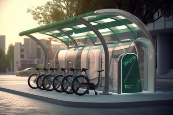 城市太阳能充电自行车站效果摄影图18