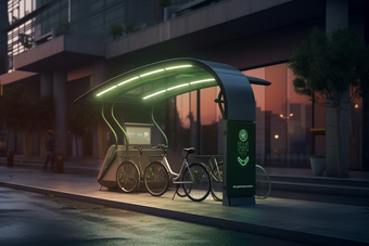 城市太阳能充电自行车站效果效果图未来