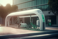 城市太阳能充电自行车站效果摄影图22