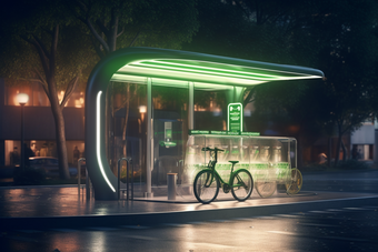 城市太阳能充电自行车站效果摄影图35