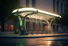 城市太阳能充电自行车站效果摄影图36