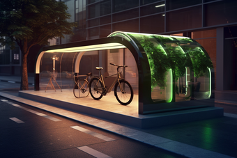 城市太阳能充电自行车站效果摄影图39