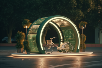 城市太阳能充电自行车站效果摄影图45