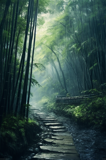 自然雨雾气竹子森林完整的活力小道摄影图28