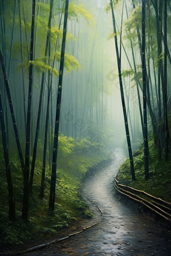 自然雨雾气竹子森林完整的活力小道摄影图23