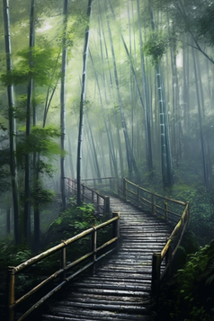 自然雨雾气竹子森林完整的活力小道摄影图19