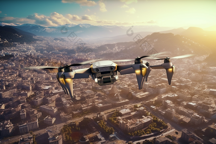 无人机飞跃城市摄影图45
