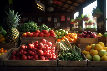市场中的蔬果摊位水果摊档