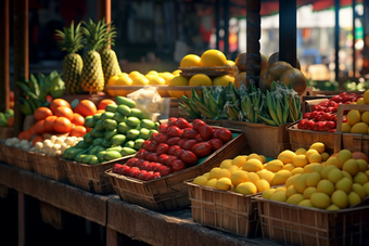 市场中的蔬果摊位蔬菜苹果