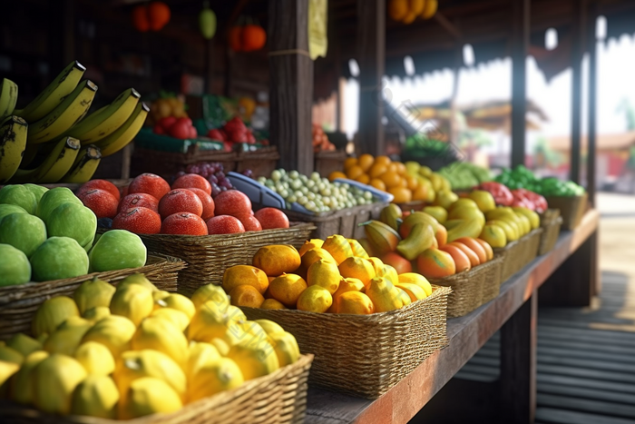 市场中的蔬果摊位蔬菜橙子