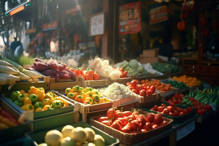 市场中的蔬果摊位蔬菜摊档