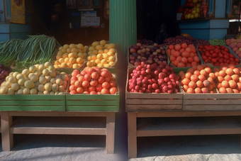 市场中的<strong>蔬果</strong>摊位水果西瓜
