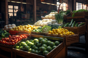 市场中的蔬果摊位<strong>苹果</strong>柠檬