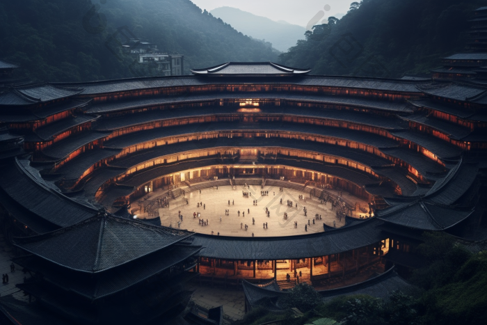 福建客家土楼建筑全景建筑建筑设计图片-包图网
