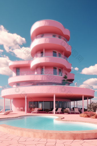 粉色海边豪宅别墅摄影图45