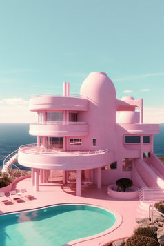 粉色海边豪宅别墅摄影图41