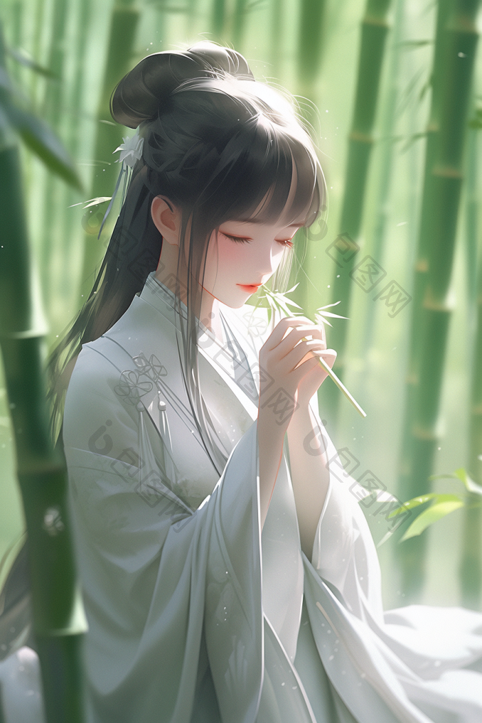 素衣古风女子插画国风美女高清图片下载-包图网