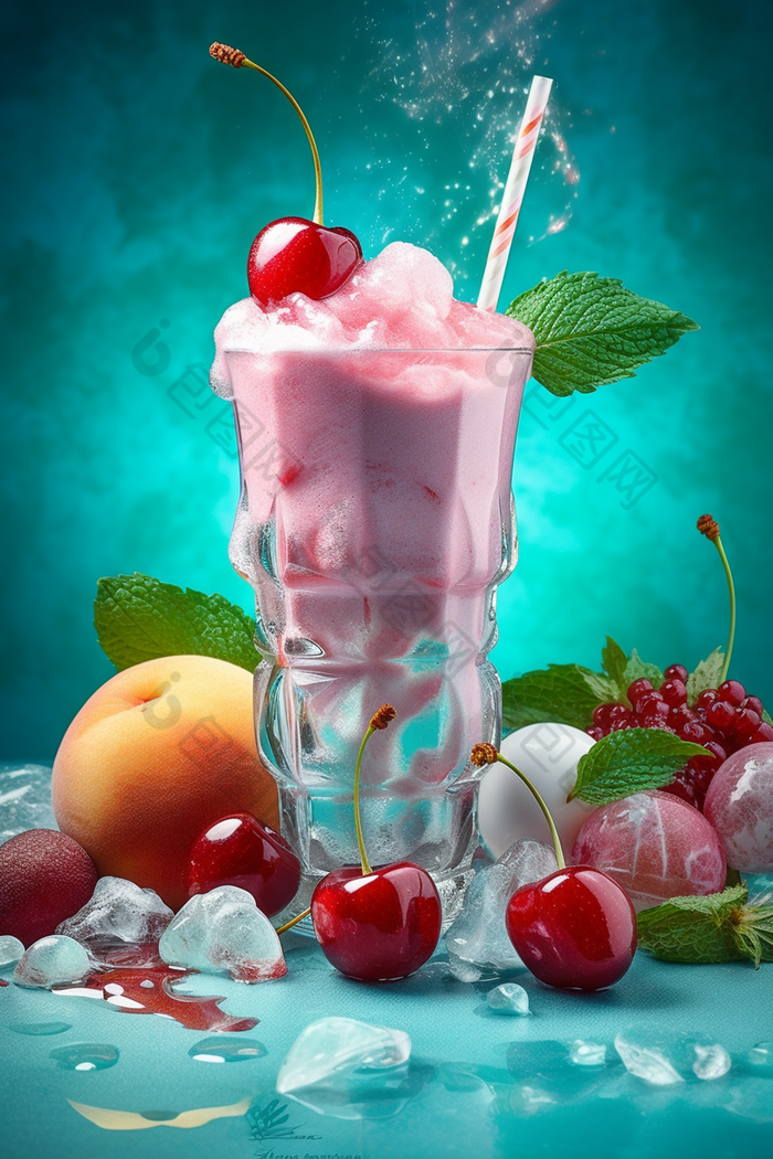 夏日冰饮奶昔水果水珠