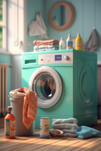 洗衣房的毛巾与洗衣液洗涤剂机