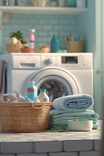 洗衣房的毛巾与洗衣液摄影图34