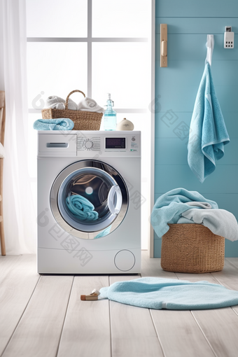 洗衣房的毛巾与洗衣液摄影图26