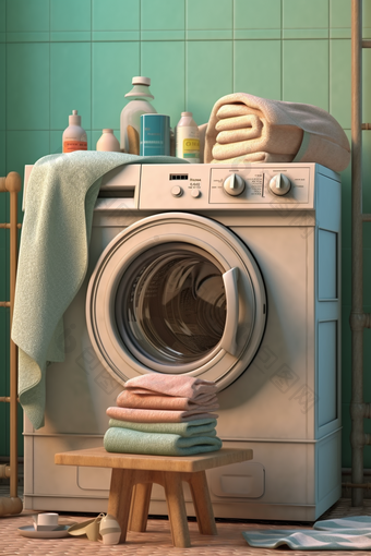 洗衣房的毛巾与洗衣液摄影图23