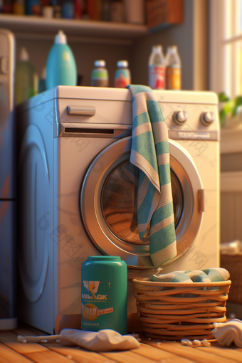 洗衣房的毛巾与洗衣液摄影图8