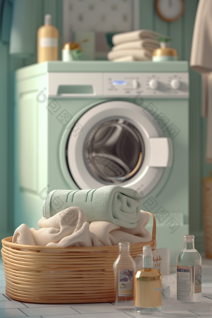 洗衣房的毛巾与洗衣液摄影图4