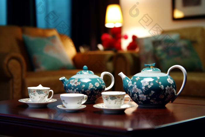 复古精美陶瓷茶具摄影图图片-包图网