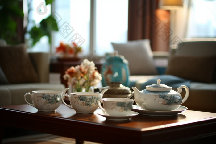复古精美陶瓷茶具摄影图图片-包图网