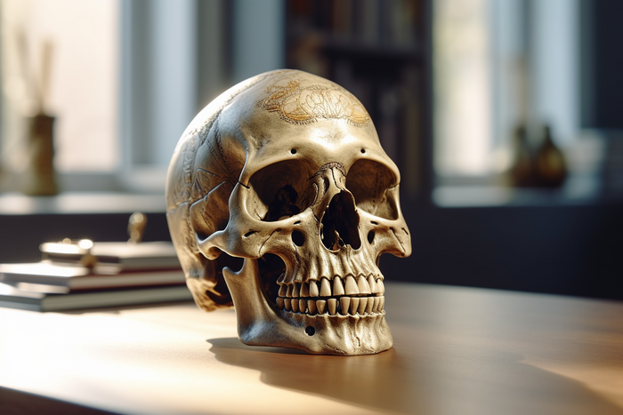 人体头骨骷髅医学模型摄影图