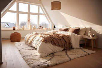 明亮温馨卧室设计植物地毯