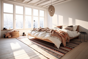 明亮温馨卧室设计台灯地毯