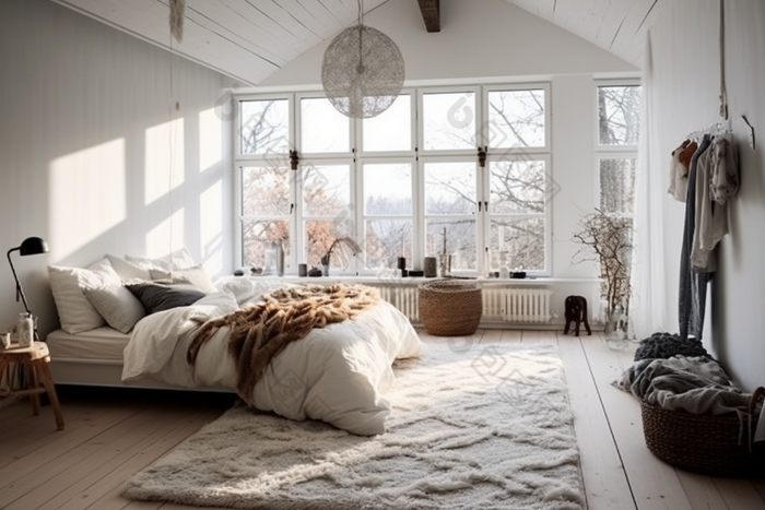 明亮温馨卧室设计被子地毯
