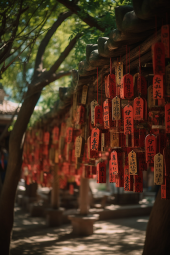 悬挂的祈福牌祝愿景区