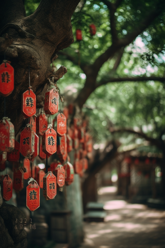 悬挂的祈福牌美好景区