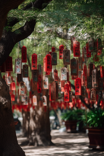 悬挂的祈福牌祝福景区