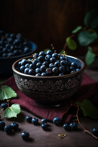 夏日的蓝莓水果<strong>盆子</strong>叶子