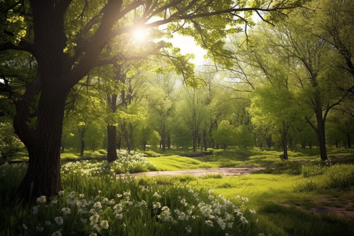 春天充满生机的公园春季树木