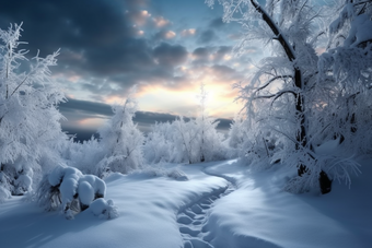 冬天白雪皑皑的公园树<strong>阳光</strong>