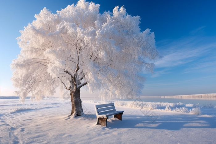 冬天白雪皑皑的公园冬季动植物