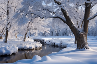 冬天白雪皑皑的公园树树木