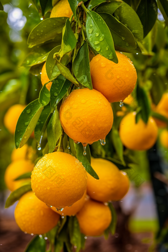果园橙子树下的果实成熟水果