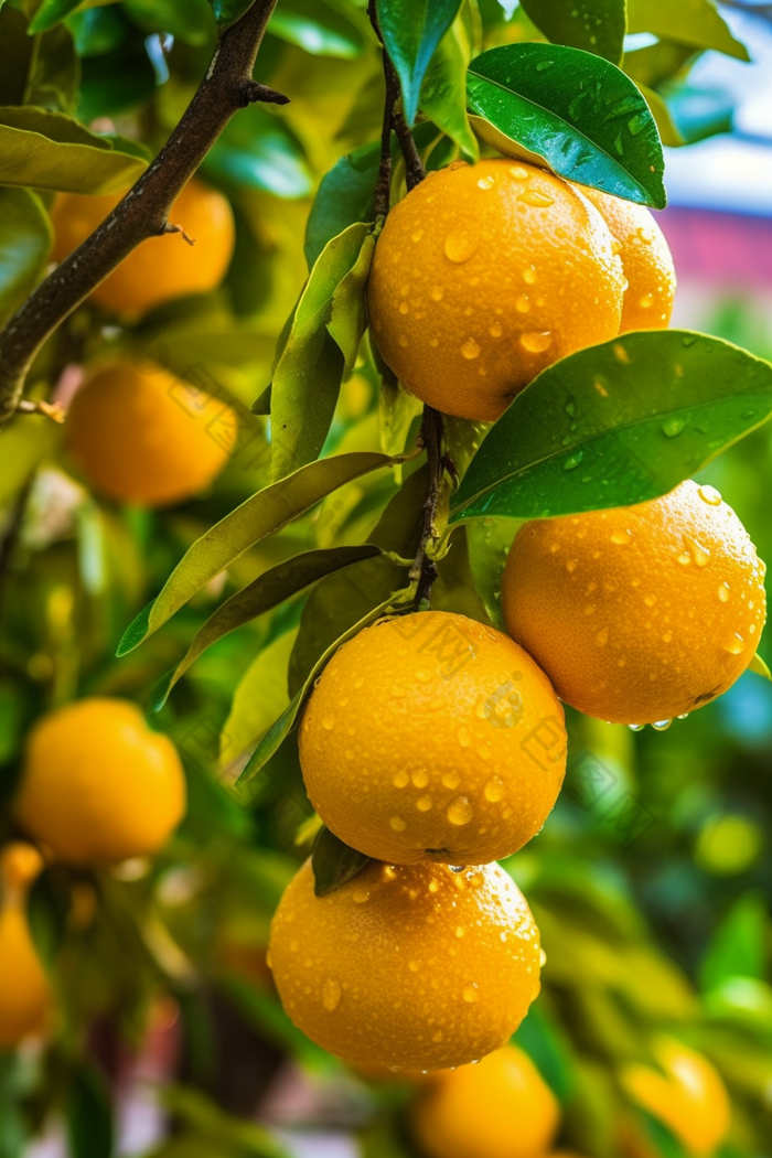 果园橙子树下的果实水果新鲜