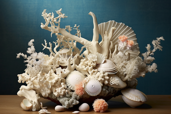 海洋<strong>贝壳</strong>珊瑚摆件摄影图6