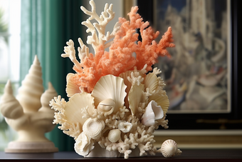 <strong>海洋贝壳</strong>珊瑚摆件摄影图5