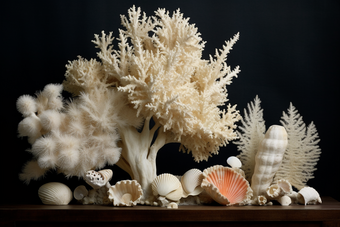 <strong>海洋贝壳</strong>珊瑚摆件摄影图3