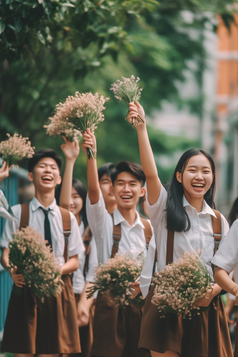 手捧鲜花的毕业季学生摄影图43